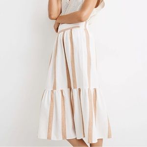 NWT Madewell Linen Cotton Ruffle Hem Stripe Midi Skirt sz XXS